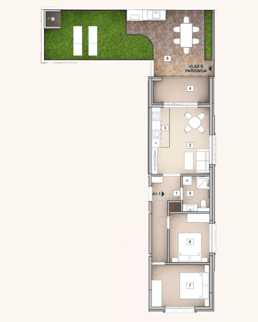 Two-bedroom floor plan — Oliva Park Sabunike